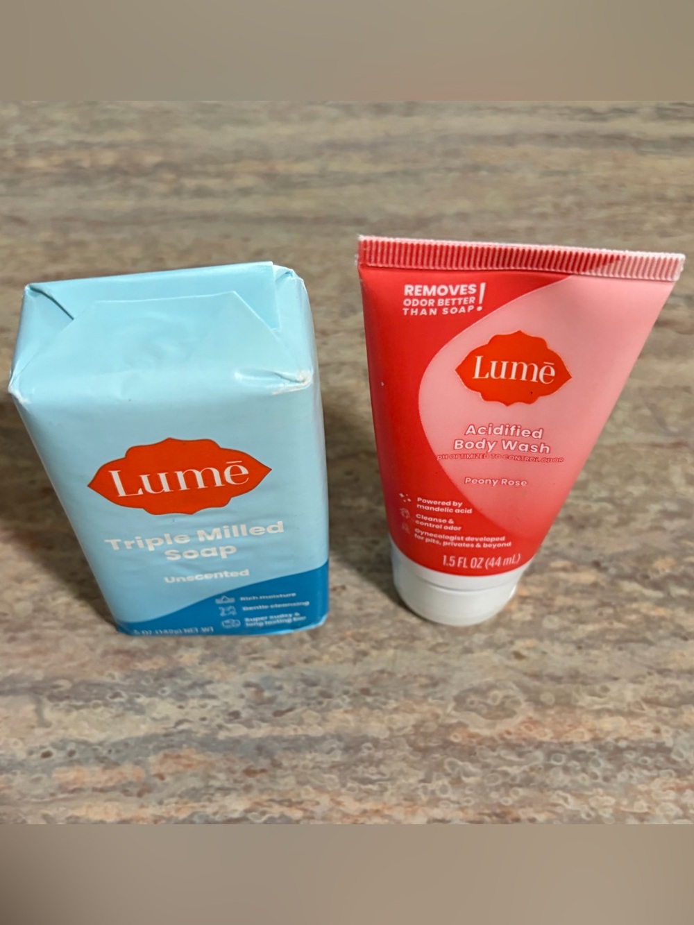Lume Triple Milled Unscented Soap & Acidified Peony Rose Body Wash Set